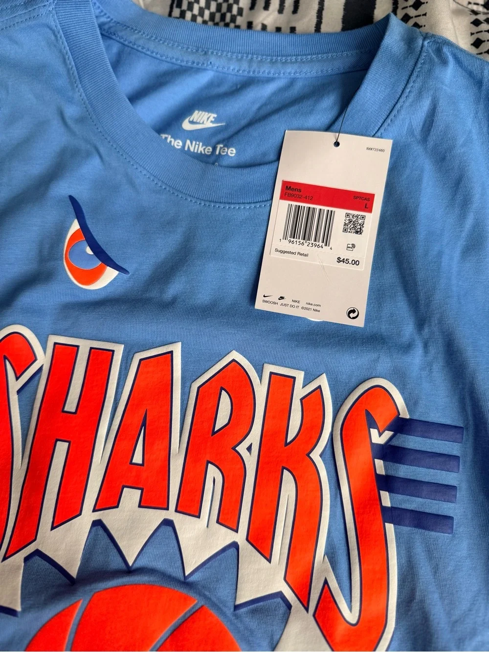 Nike Blue & Orange Sharks Basketball Long Sleeve Tee